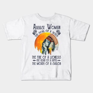 August Woman The Soul Of A Witch Girl Native American Birthday Kids T-Shirt